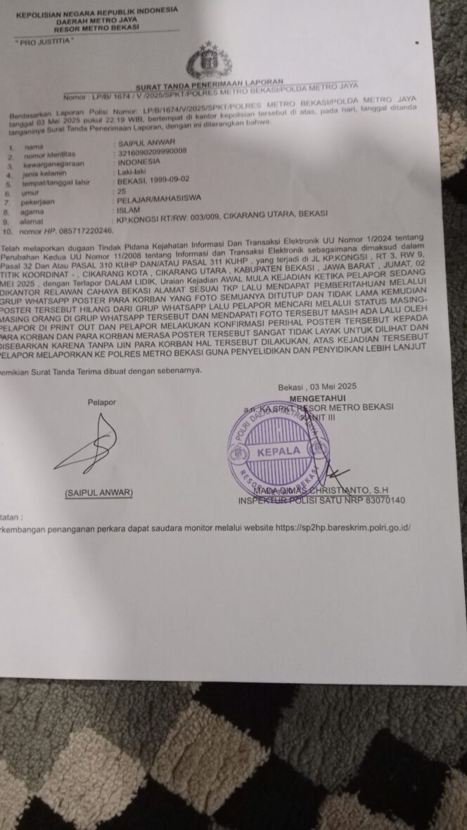 
					Demi Menjaga Marwah Bekasi, Relawan Cahaya Bekasi Lapor ke Aparat Hukum